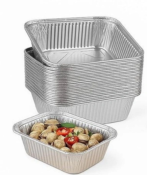 Aluminium Foil Container Box with Lid Pack for Food Packing, Baking, Takeaway | Disposable Foil Box for Meal Prep Storage Kitchen | Use and Throw Food Parcel Containers - Medium, Sliver