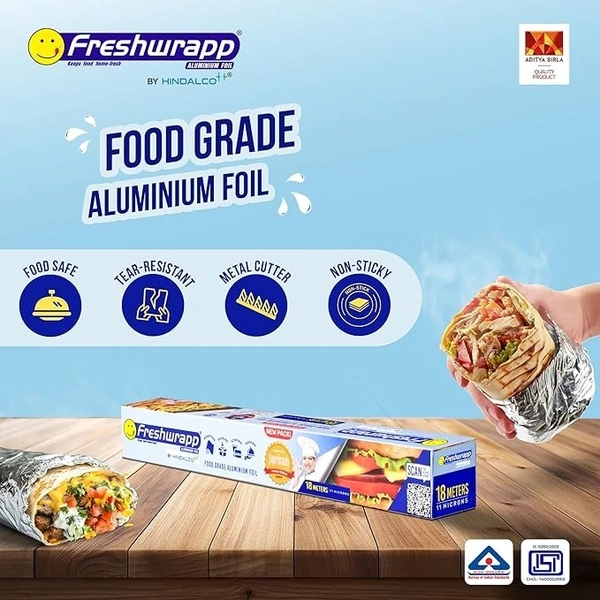 Hindalco Freshwrapp Standard Aluminium Foil - 18 Meters | 11 Microns - 18 Meters, Silver