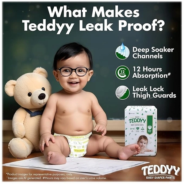 TEDDYY Baby Easy Pant Diapers Extra Large 54 Count (Pack of 1), 12-17 kgs, 10 hrs Leak Protection, Anti - Bacterial  - xl