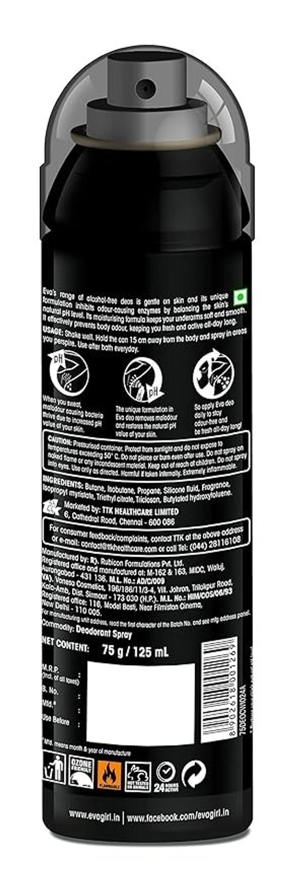 Eva Deo Spray for Women, Wild, 125ml 8902618001269