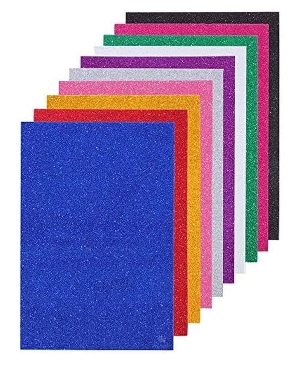 Glitter Foam Sheets Craft Foam Craft EVA Foam Shiny Glittery Sparkle Colour Flexible Soft Touch Easy Cut Card Making Art Crafts 210mm × 297mm A4 Size 1.8mm Thick (Assorted Adhesive)  - pack of 10