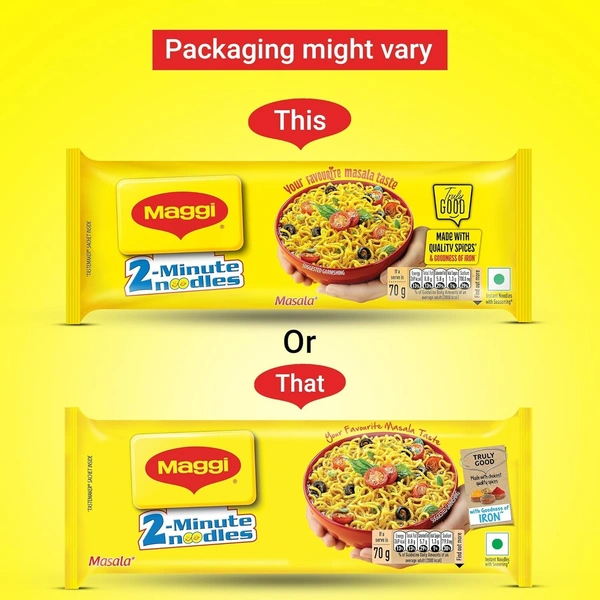 MAGGI 2-Minute Instant Noodles, Masala Noodles With Goodness Of Iron, Made With Choicest Quality Spices, Favourite Masala Taste, 420g Pouch