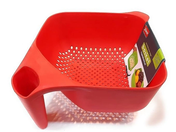 Apex Hard Plastic Vegetable Fruit Basket Rice Wash Sieve Washing Bowl - Red