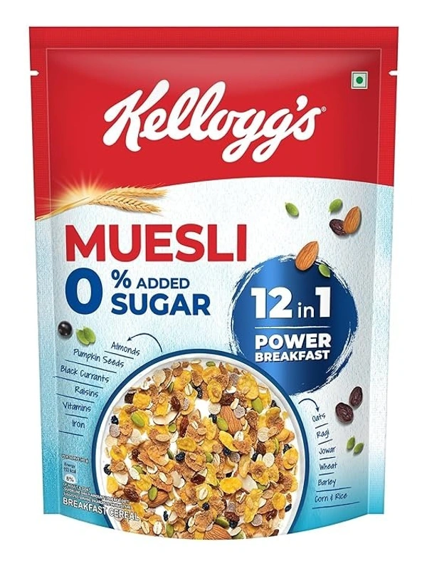 Kellogg's Muesli 0% Added Sugar 500 G | 12-In-1 Power Breakfast | India's No. 1 Muesli