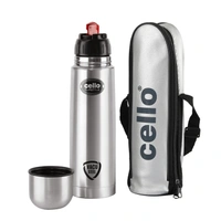 Cello Flipstyle Thermosteel Water Bottle with Jacket 1000ml, Silver | 24 Hours Hot and Cold | Double Walled | Vacuum Insulated Flip Lid Flask Bottle | Perfect for Water, Tea, Coffee & Cold Beverages - 1000 ML, Multi-color