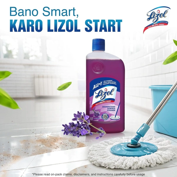 Lizol Disinfectant Surface & Floor Cleaner Liquid, Lavender - 500 ml | Suitable for All Floor Cleaner Mops | Kills 99.9% Germs| India's #1 Floor Cleaner