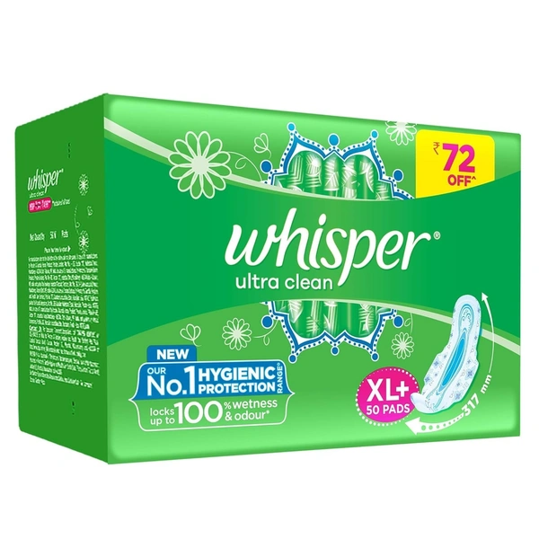 Whisper Ultra Clean Sanitary Pads For Women, Xl+ 50 Napkins And Whisper Night Xxxl 20 4987176237170