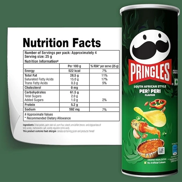 Kellogg's Pringles Peri Peri Jar, 102 Gram/107 Gram(Weight may vary) - 102g
