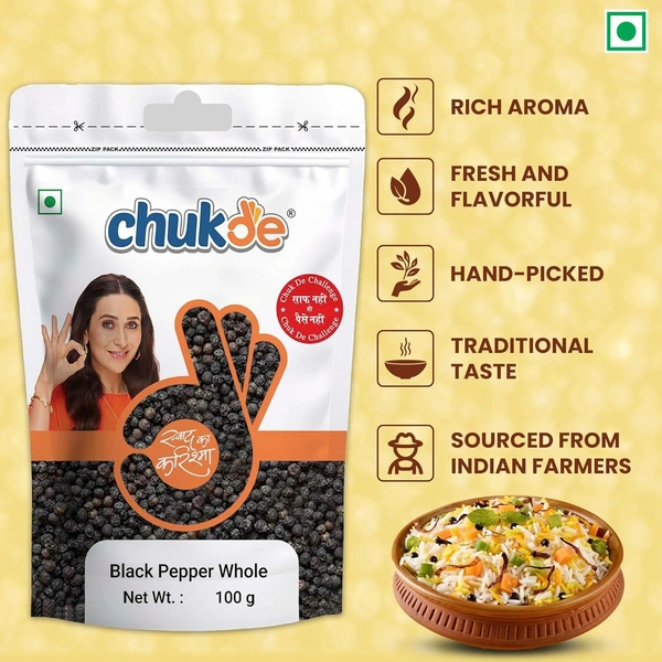 Chukde Kaali Mirch Sabut, Black Peppercorns Whole Spices, 100g - 100g
