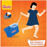 Gala Plastic Quick Spin Mop,Easy Wheels & Big Bucket With 2 Microfiber Refills, Floor Cleaning Mop With Bucket, Pocha For Floor Cleaning, Mopping Set(White And Blue)