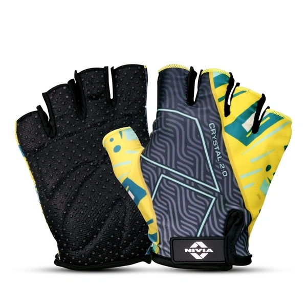 Nivia Crystal 2.0 Gym Gloves for Men & Women, Padded Palm Support, Breathable Mesh, Wrist Strap for Secure Fit, Ideal for Weightlifting, Cycling, Crossfit & Fitness Training (Yellow) M - Green