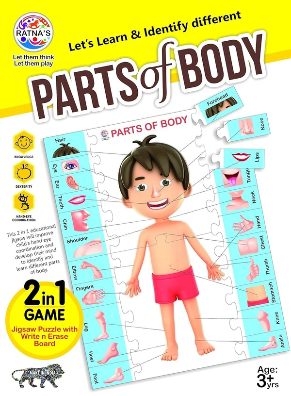 RATNA'S Parts of Body Jigsaw Puzzle for Kids with 2 in 1 Write and Wipe Board with Body Parts - ‎27 x 14.9 x 4.5 cm, Multi-color