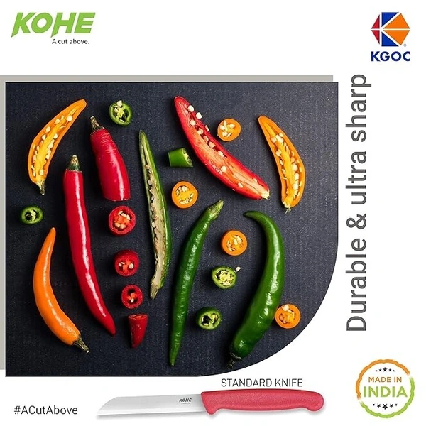 KOHE 5 in 1 Multi - Purpose Stainless Steel Detachable Kitchen Scissors with 1 Standard Non Serrated Classic Kitchen Knife | Kitchen Knife Set - 10 Centimetres, Multi-color