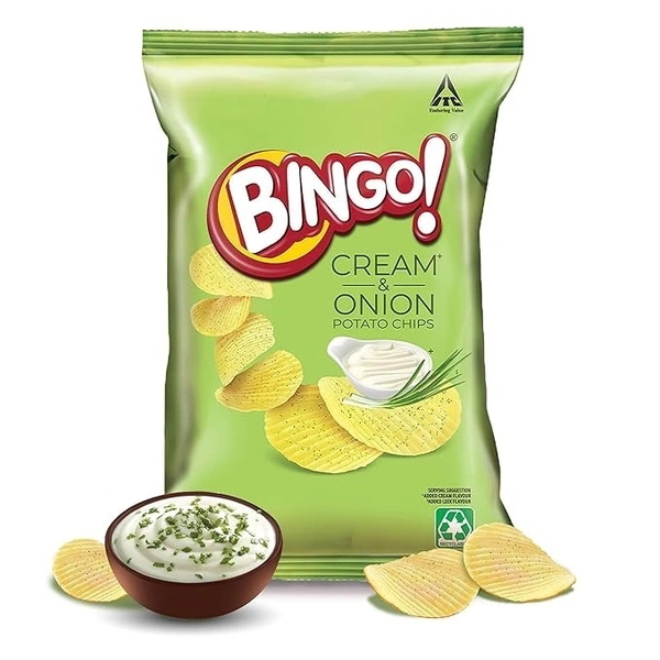 Bingo! Potato Chips - Cream & Onion Chips - Crispy & Crunchy Chips Pack for Snacks – 90g/100g - 90G