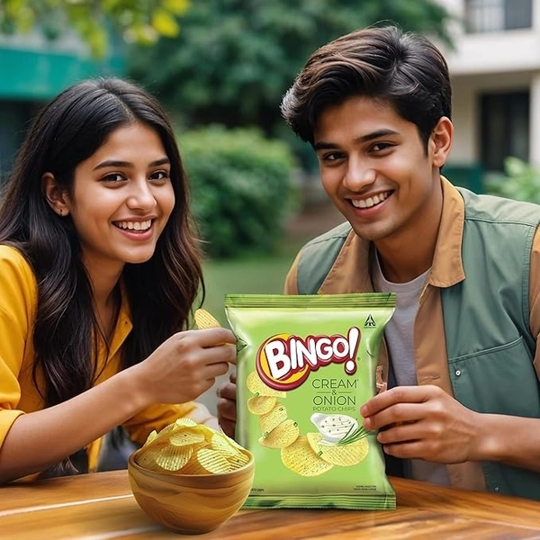 Bingo! Potato Chips - Cream & Onion Chips - Crispy & Crunchy Chips Pack for Snacks – 90g/100g - 90G