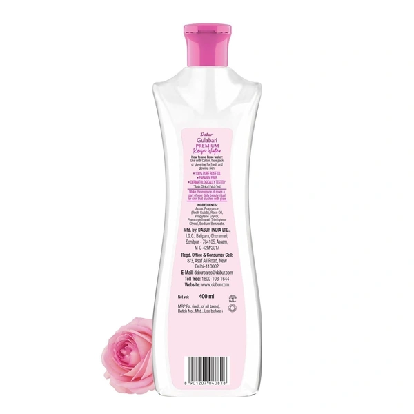 Dabur Gulabari Premium Rose Water/Face Toner - 400ml | No Paraben | Alchol Free | Cleanses, Hydrates & Moisturises Skin | Balance   Restores Skin's pH Levels | For All Skin Types 8901207040818
