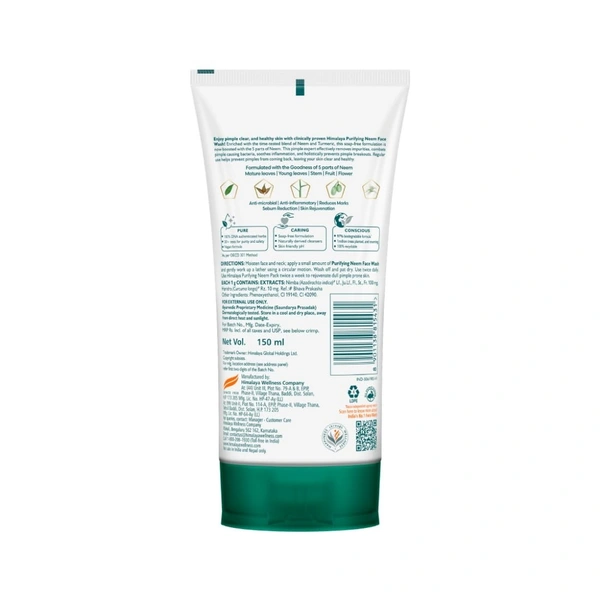 Himalaya Purifying Neem Face Wash|Clears and Prevents Pimples & Acne|Made with 5 parts of Neem|New & Best Ever clinically Proven formula|Gently Cleanses|For men and women|150 ml 8901138815431