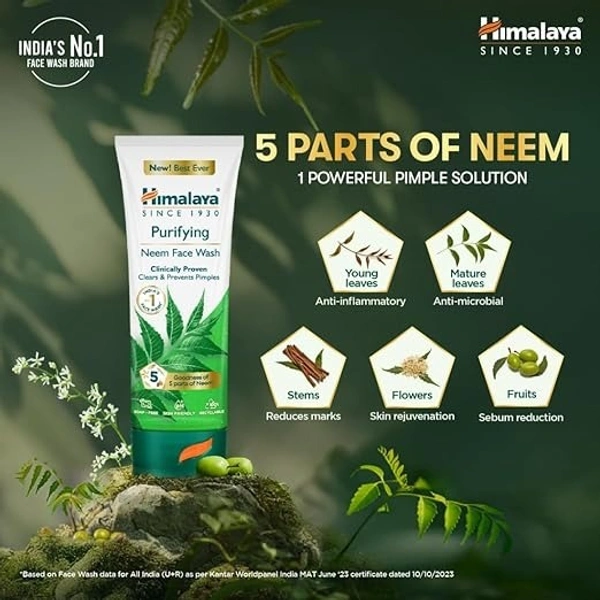 Himalaya Purifying Neem Face Wash|Clears and Prevents Pimples & Acne|Made with 5 parts of Neem|New & Best Ever clinically Proven formula|Gently Cleanses|For men and women|150 ml 8901138815431