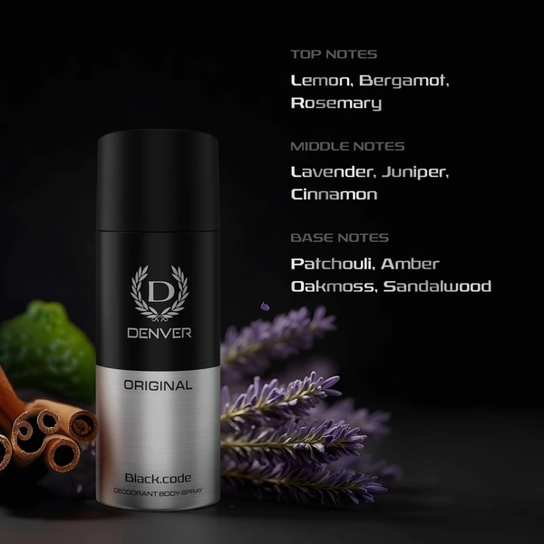 DENVER Black Code Deo - 150ML | Long Lasting Deodorant Body Spray for Men 8901450003349
