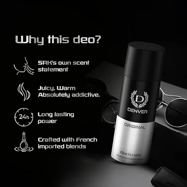 DENVER Black Code Deo - 150ML | Long Lasting Deodorant Body Spray for Men 8901450003349