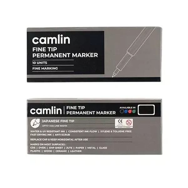 Camlin Fine Tip Permanent Marker Black, 7289016 (Set of 10 Pcs)