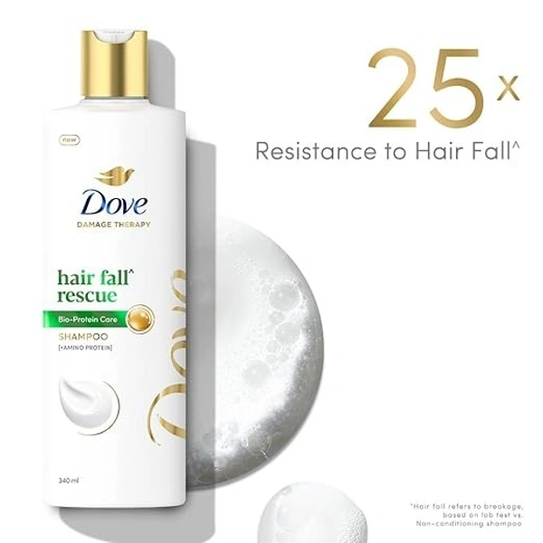 Dove Hair Fall Rescue Shampoo 340 ml|| For Damaged Hair|| Hair Fall Control for Thicker Hair - Mild Daily Anti Hair Fall Shampoo for Men & Women 8909106035676