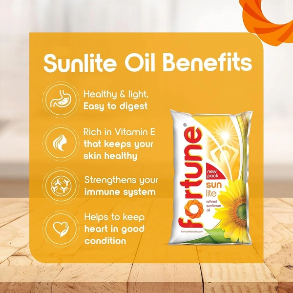 Fortune Sunlite Refined Sunflower Oil, 870gm Pouch  - 870G