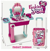 2 in 1 Beauty Kit Pretend Play Fashion Suitcase Trolley Set with Light & Music - 53*24.5*63 cm, Pink