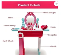 2 in 1 Beauty Kit Pretend Play Fashion Suitcase Trolley Set with Light & Music - 53*24.5*63 cm, Pink
