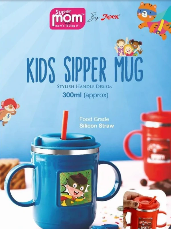 Supermom Kids Sipper Mug with Straw & Dual Handles – Approx 300ml (1 Pc)  - 300 ML, Multi-color