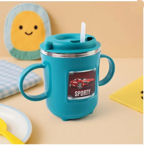 Supermom Kids Sipper Mug with Straw & Dual Handles – Approx 300ml (1 Pc)  - 300 ML, Multi-color