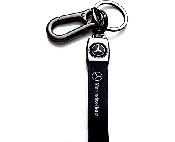 Mercedes-Benz Leather Car Keychain Stainless Steel Hook Heavy Duty Keychain - Black