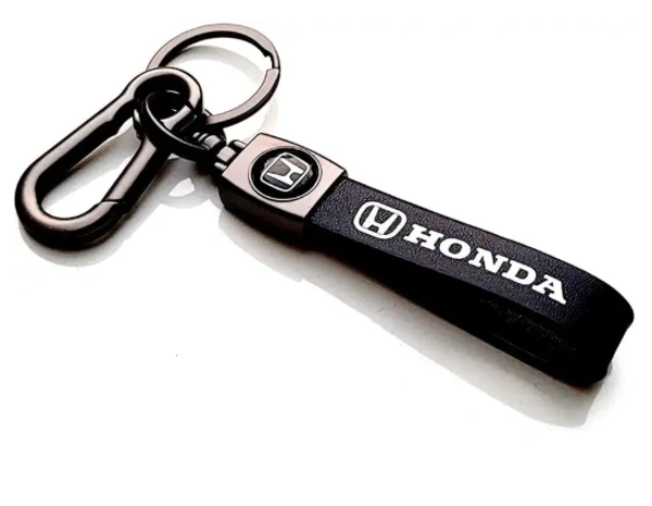 Honda Leather Car Keychain Stainless Steel Hook Heavy Duty Keychain - Black