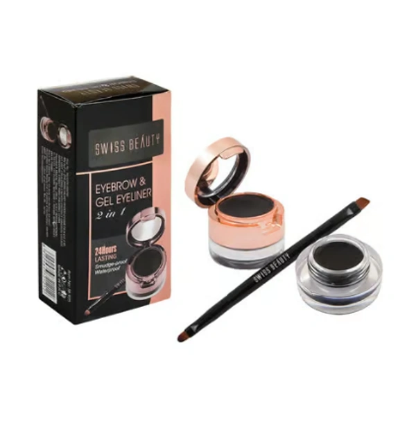 Swiss Beauty Waterproof Eyebrow & Gel Eyeliner 2 In 1 With Brush | Smudge Proof Gel Eyeliner And Eyebrow Definer Pencil  - 3 g + 4 g, Black