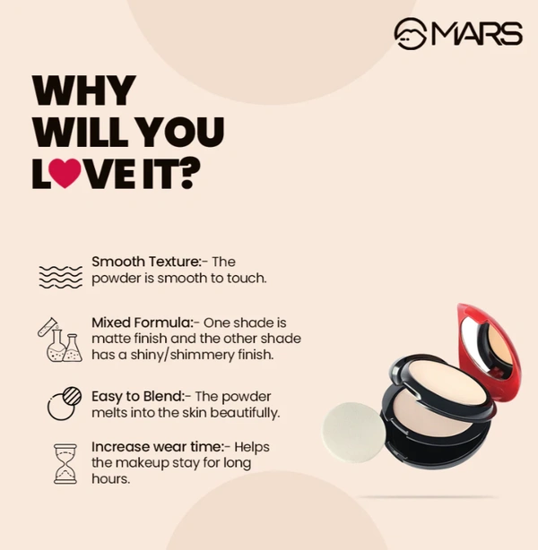 MARS Silky Skin Powder | Compact With Mirror And Powder Puff | Oil And Sweat Control | Long Lasting Compact Powder For All Skin | Natural Finish  - 20 g
