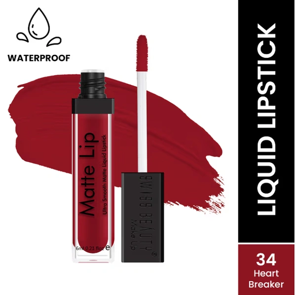 Swiss Beauty Matte Lip Ultra Smooth Matte Liquid Lipstick - 34 Heart Breaker - 6ML, Heart Breaker