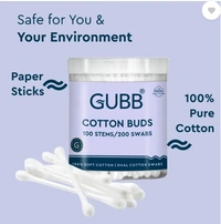 GUBB Paper Stick Cleaning Cotton Ear Buds Swabs for with Safety Tip 200 Sticks