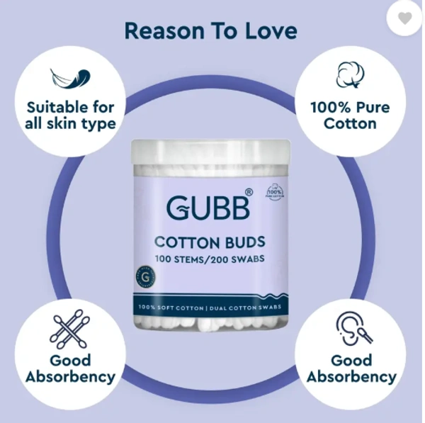 GUBB Paper Stick Cleaning Cotton Ear Buds Swabs for with Safety Tip 200 Sticks