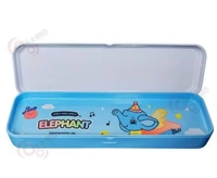 Cartoon Hardtop 2 Compartment Small Metal Pencil Box - Elephant Design - Blue
