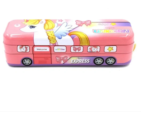 Unicorn Express line School Bus | Metal Pencil Box | Colorful Box-567-27 - Pink