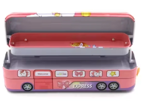 Unicorn Express line School Bus | Metal Pencil Box | Colorful Box-567-27 - Pink