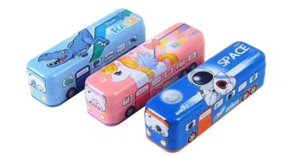 Unicorn Express line School Bus | Metal Pencil Box | Colorful Box-567-27 - Pink