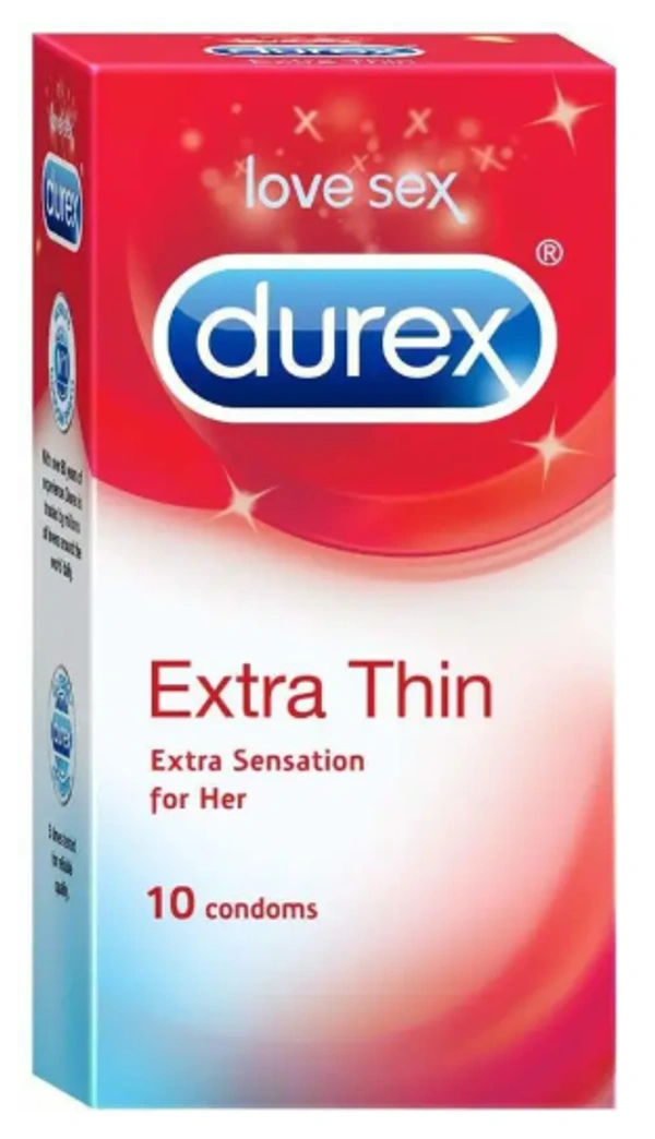Durex Condoms, Extra Thin For Extra Sensation - Pack of 10N Condoms - 180mm