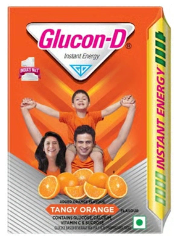 Glucon-D Tangy Orange Glucose Powder | Tasty Orange Flavoured Glucose Drink| Provides Instant Energy| Vitamin C Boosts Immunity, Calcium for Intense Bone - 200g