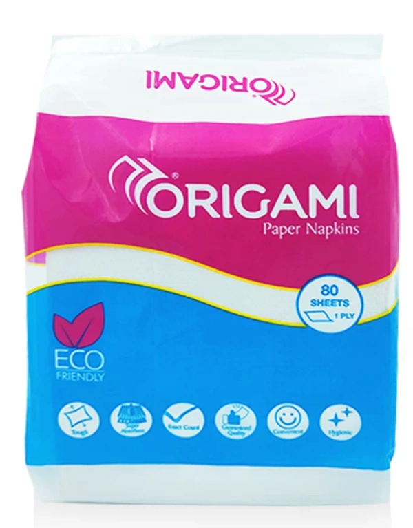 Origami Paper Napkins | Extra Soft Napkin | Paper Wipes | Single Packet 80 Sheets - 27 * 29 cm, White