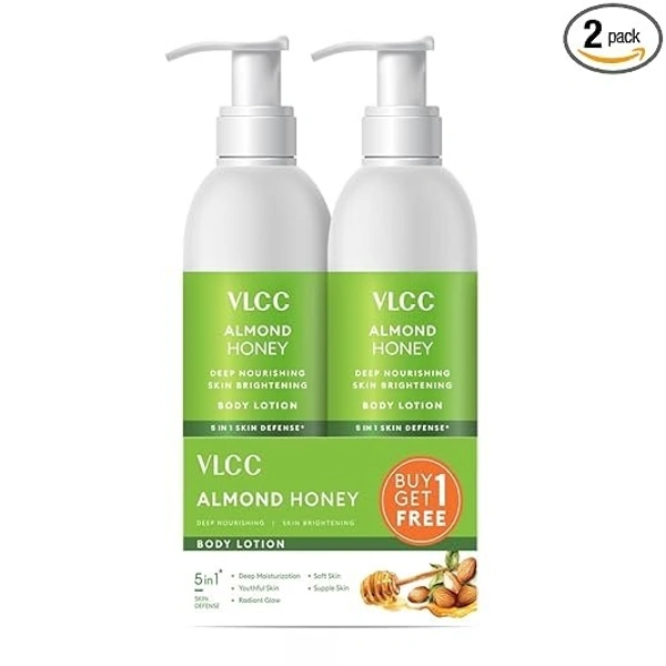 VLCC Almond Honey Deep Nourishing & Skin Brightening Body Lotion - 350ml + 350ml | Buy One Get One | Deep Nourishment, Glowing & Youthful Skin | With Almond Oil, Honey, Cocoa Butter & Aloe Vera. 8906008458817                                                                                