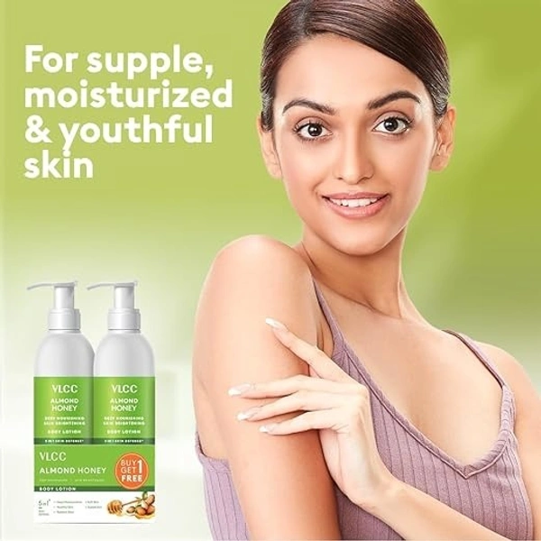 VLCC Almond Honey Deep Nourishing & Skin Brightening Body Lotion - 350ml + 350ml | Buy One Get One | Deep Nourishment, Glowing & Youthful Skin | With Almond Oil, Honey, Cocoa Butter & Aloe Vera. 8906008458817                                                                                