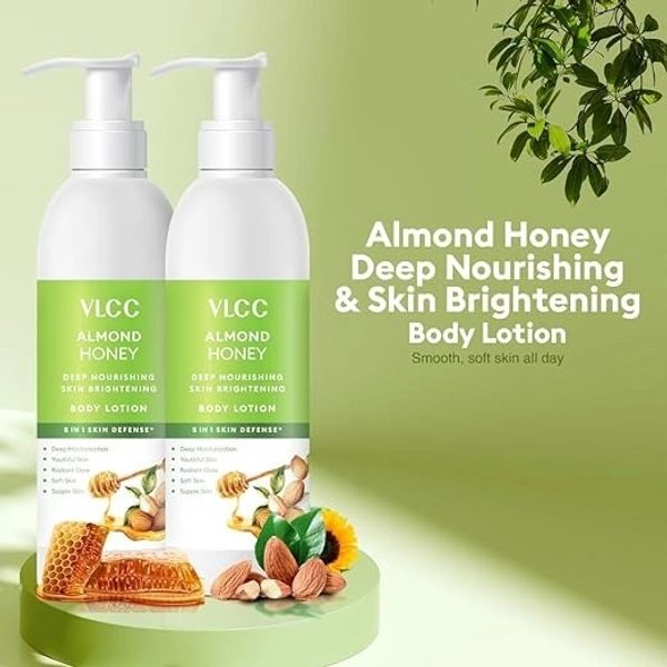 VLCC Almond Honey Deep Nourishing & Skin Brightening Body Lotion - 350ml + 350ml | Buy One Get One | Deep Nourishment, Glowing & Youthful Skin | With Almond Oil, Honey, Cocoa Butter & Aloe Vera. 8906008458817                                                                                