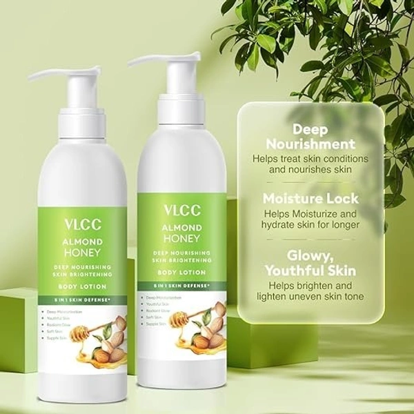 VLCC Almond Honey Deep Nourishing & Skin Brightening Body Lotion - 350ml + 350ml | Buy One Get One | Deep Nourishment, Glowing & Youthful Skin | With Almond Oil, Honey, Cocoa Butter & Aloe Vera. 8906008458817                                                                                