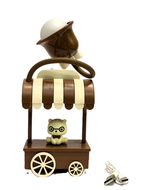 Cute Teddy Bear Cart Light Lamp Decorative LED Table Lamp for Kids and Home Decor. - 15*18 cm, Brown and Cream
